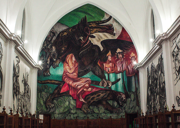 Mural painted by Jose Clemente Orozco in a local library at Michoacan, Mexico