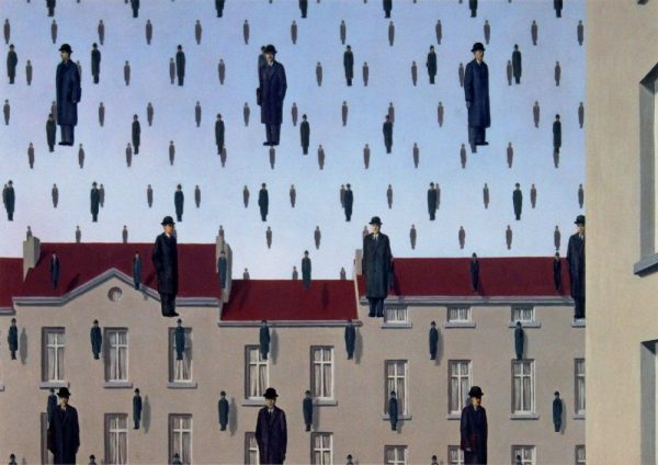 René Magritte, Golconda, 1953, oil on canvas. The Menil Collection, Houston.