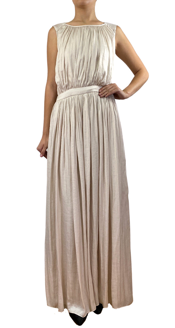 Vestido Beige Maxi Plisado