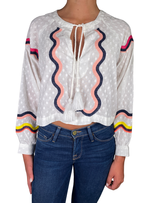 Blusa Blanca Bordados Multicolor