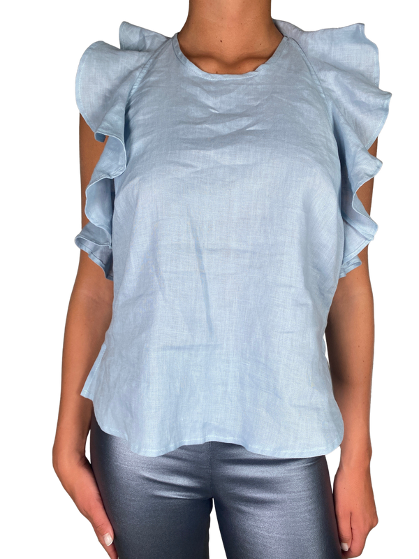 Blusa Vuelos Hombro Celeste