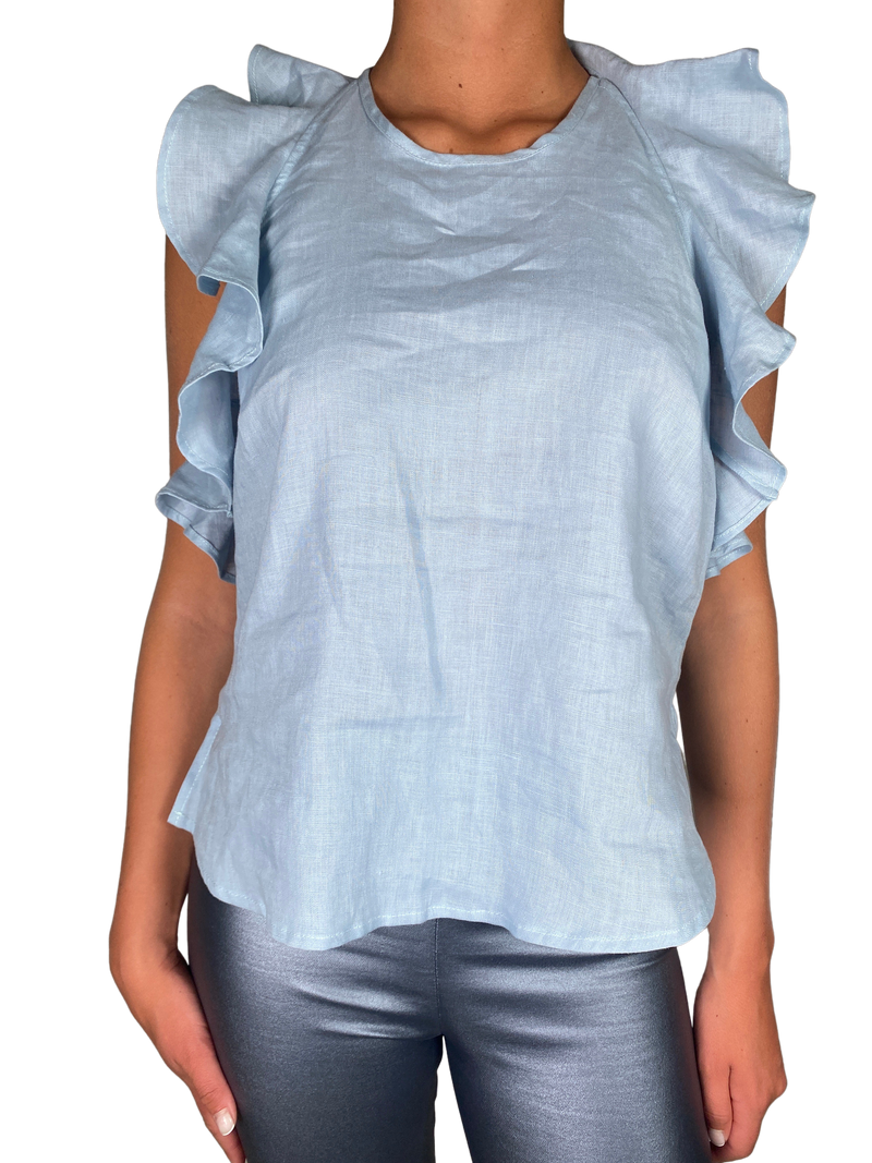 Blusa Vuelos Hombro Celeste