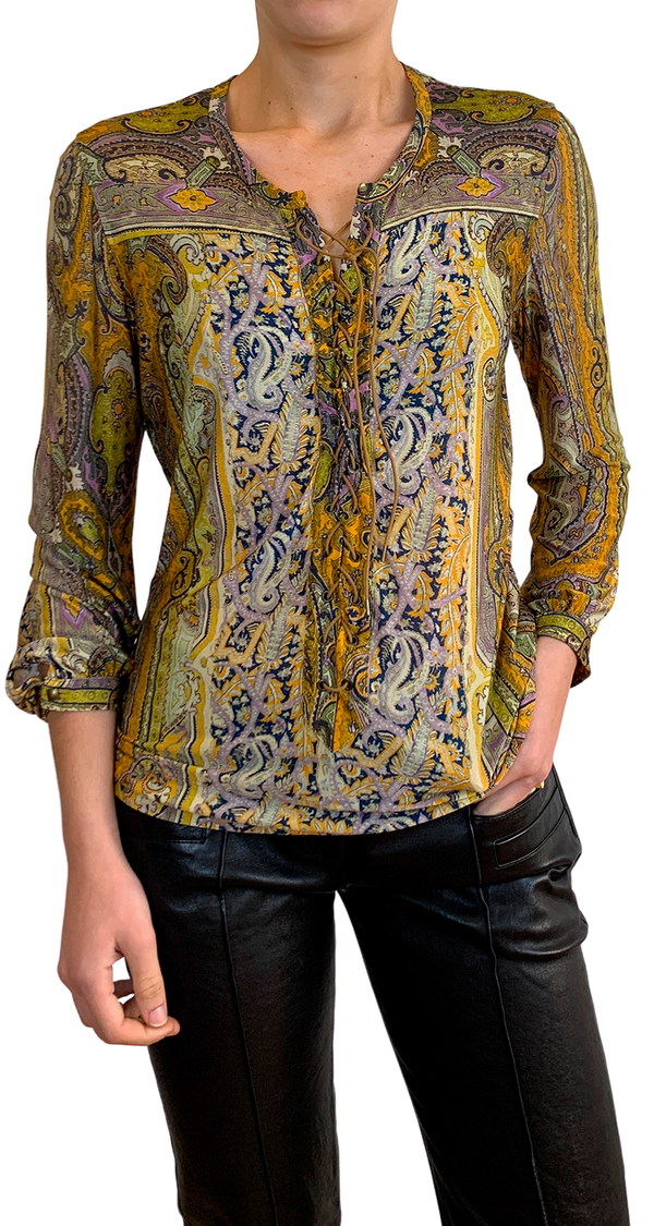 Blusa Multi Lace Up Paisley Print Multicolor