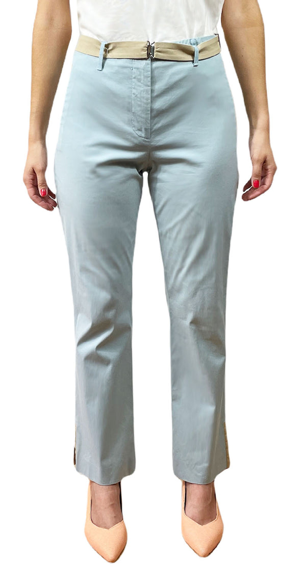 Pantalon Celeste Con Cinturon Cafe