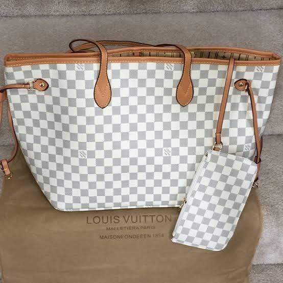 Louis Vuitton NEVERFULL White Checks Hand Bag With Wallet – Online First Copy