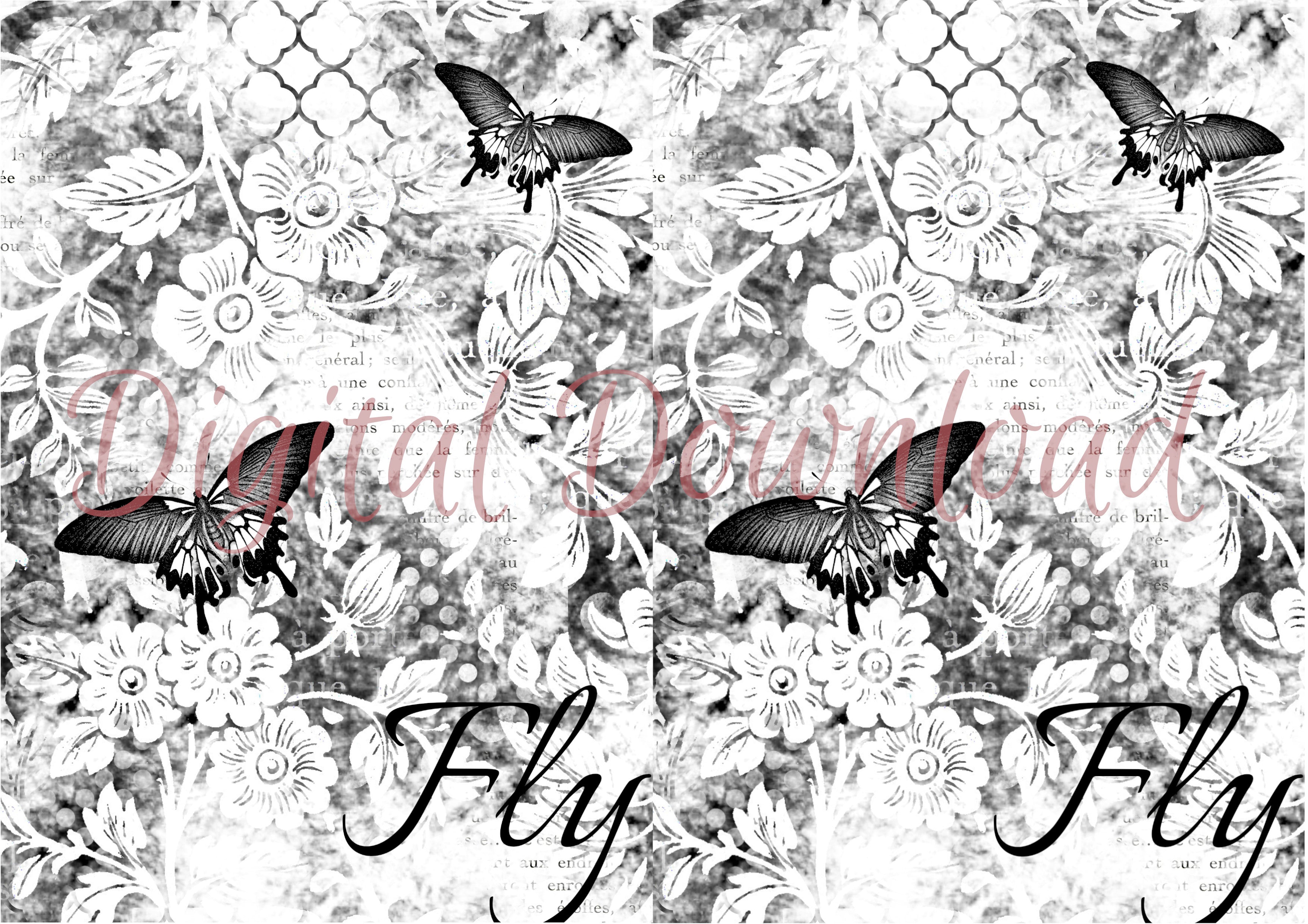 Ninny's B&W Butterfly Set Digital Download A4