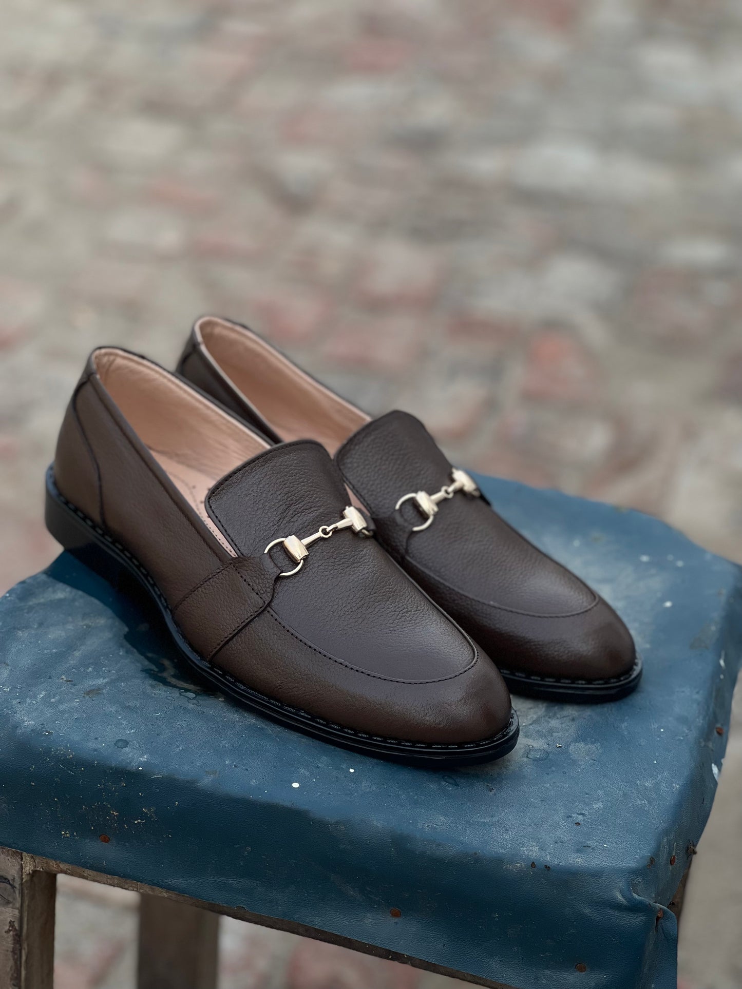 4005-Brown Cow Leather Horse bit Formal Loafer Style In Rubber sole