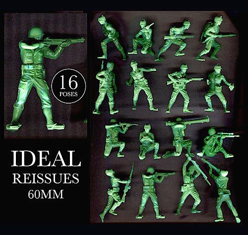 IDEAL Plastic ( Andy Guard ) Reissued World War II Plastic Toy Soldiers - 60mm - 16 poses in a 17 piece set including Machine Gun.