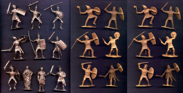 Jecsan Romans in Bronze Color & Reamsa Tan Gauls 16 dif, 22pc 60mm Toy Soldiers