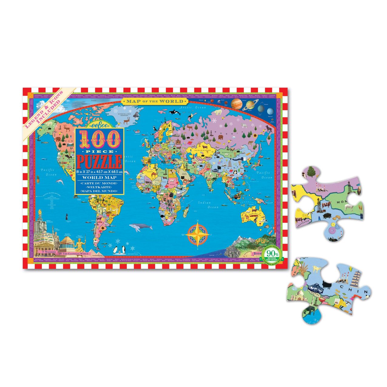 eeBoo 100 Piece Jigsaw Puzzle - World Map