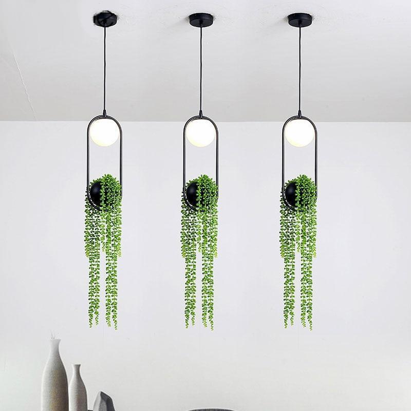 hanging light with planter