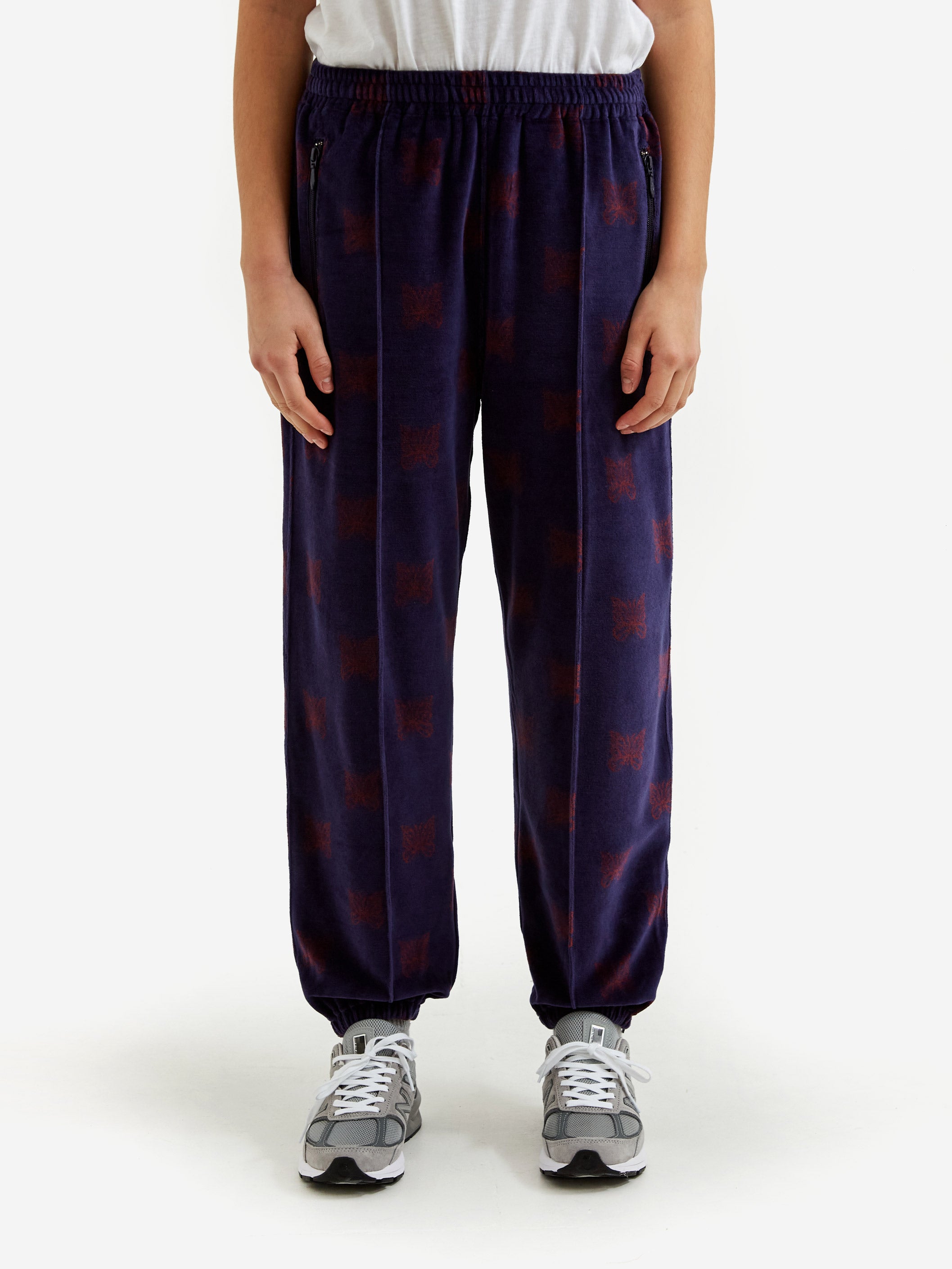 Needles Zipped Track Pant W - (C/Pe Papillon Velour) Navy/Bordeaux