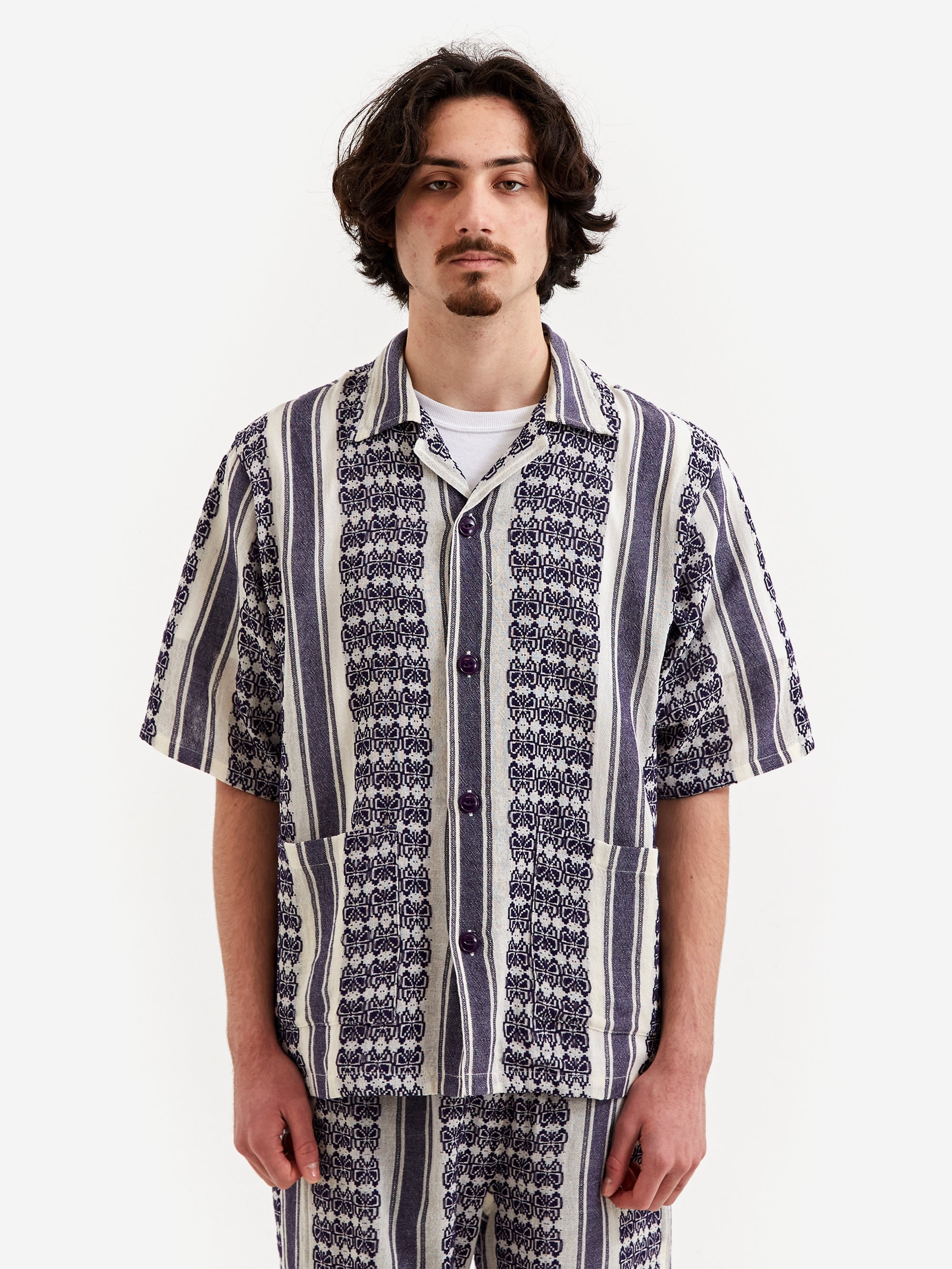 Needles S/S Cabana Shirt - Papillon Stripe Dobby Jq. - White