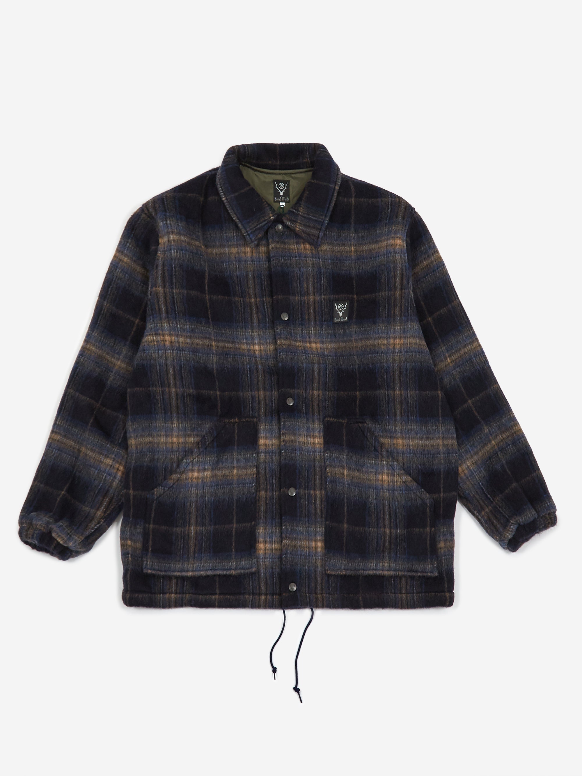 South2 West8 Shaggy Plaid Coach Jacket - Navy