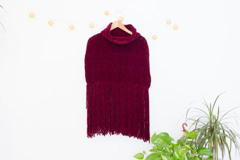 poncho de lana de terciopelo tejido a tricot