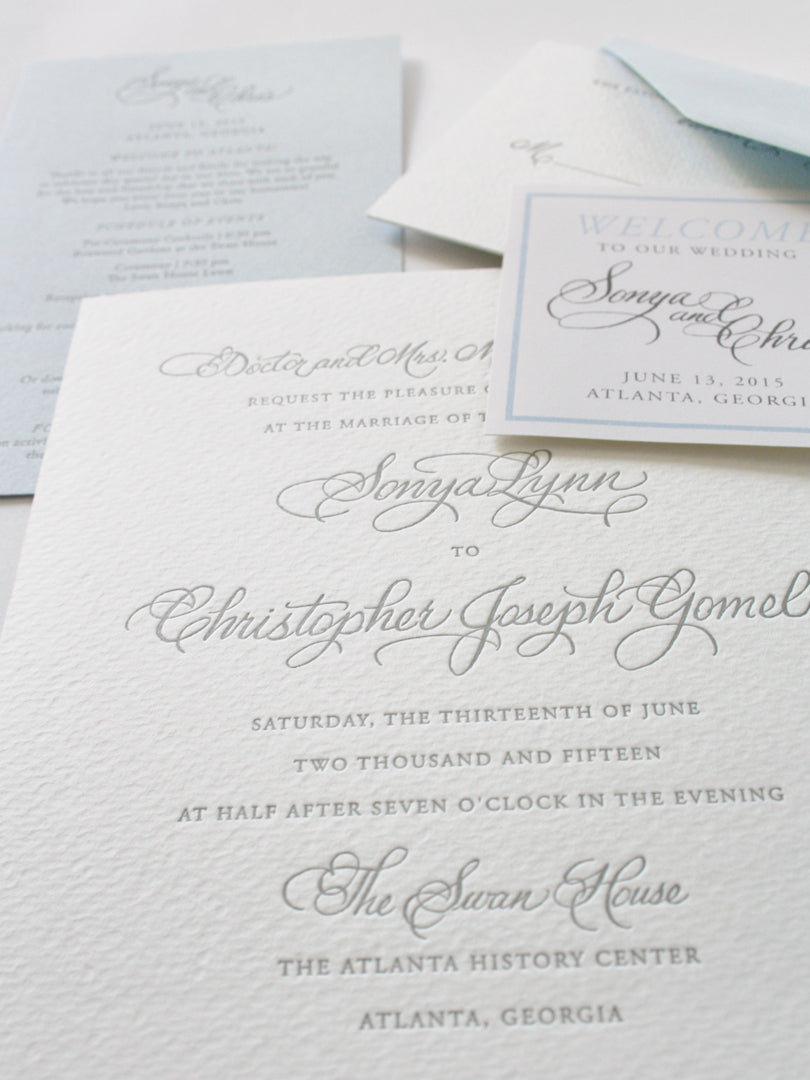 Silver Calligraphy Wedding Invitation | Smudge Ink