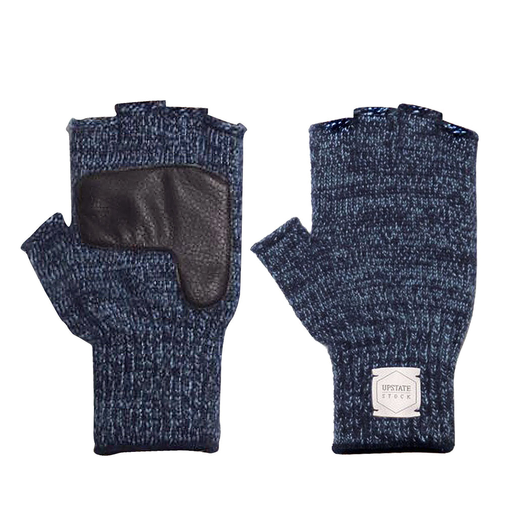Fingerless Ragg Wool Gloves - Denim 