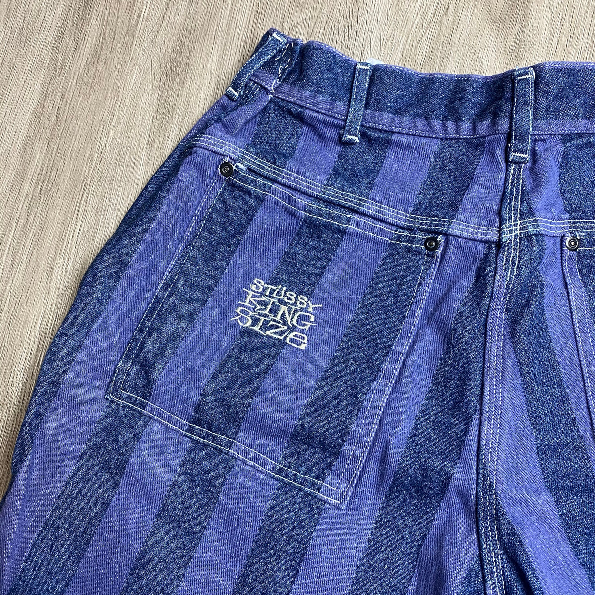 90s STUSSY PURPLE STRIPE BIG OL' JEANS SHORTS SIZE: 32 – YDCdetroit