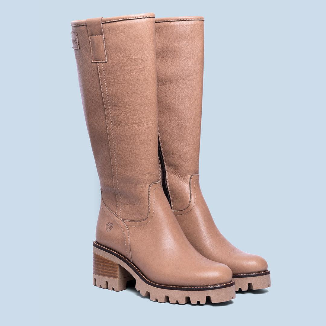 Botas altas de piel con plataforma taupe | MIAS - MIAS