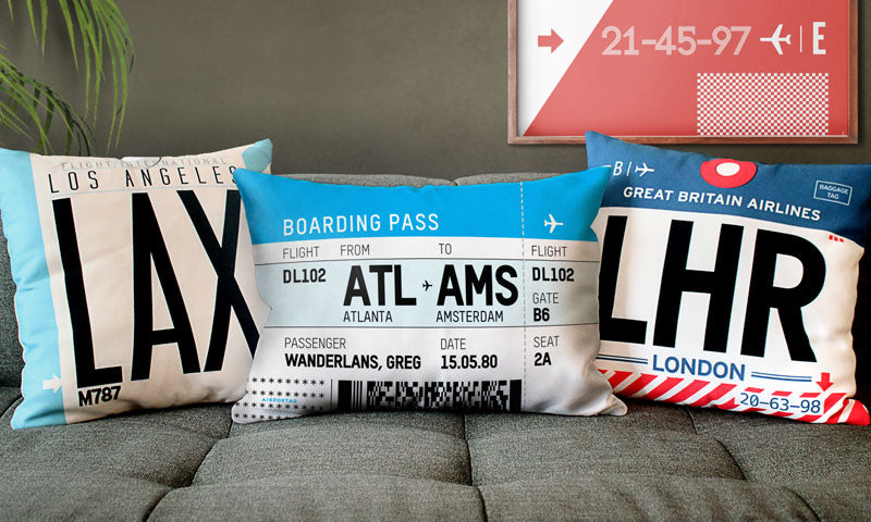 Create your own boarding pass throw pillow