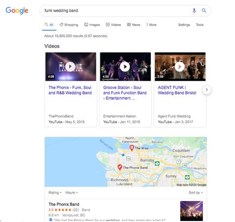 SEO for musicians google search example