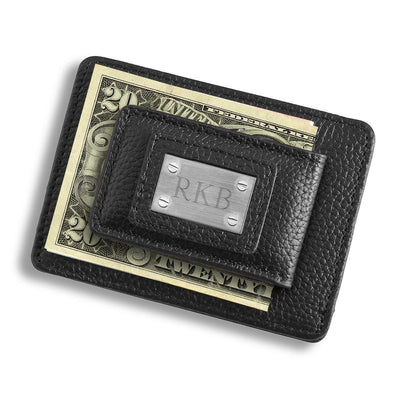 Studded Leather Money Clip and Card Holder-