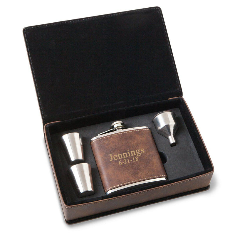 Personalized 6 oz Rustic Gold Flask Gift Set for Groomsmen-2Lines-