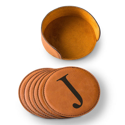 Personalized Rawhide Round Leatherette Coaster Set-Default-