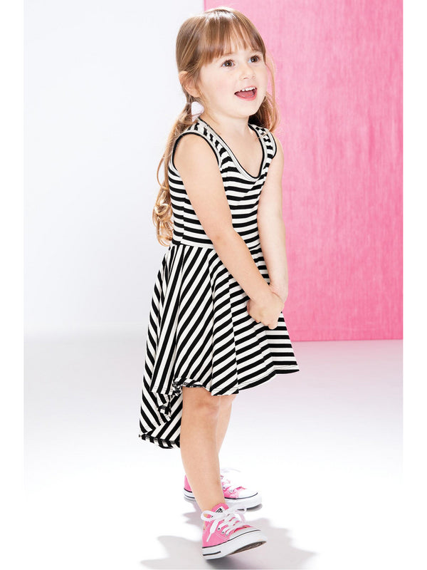 black and white striped high low dress