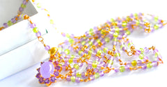 Holiday Special! Vintage Style elegance! Long Single-Strand Pink Amethyst, Peridot Green and 14K Yellow Gold Lavender Jade Amethyst Pendant "Flower Power" Holiday Special! Vintage Style elegance! Long Single-Strand Pink Amethyst, Peridot Green and 14K Yellow Gold Lavender Jade Amethyst Pendant "Flower Power"