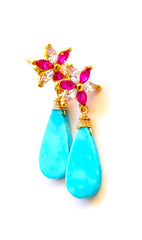 Petite Kingman Turquoise Earrings with Flowers "Turquoise and Flower" Petite Kingman Turquoise Earrings with Flowers "Turquoise and Flower"