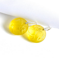 Lovely Frosted Carved Lemon Quartz Earrings "First Day of Spring"💐 Lovely Frosted Carved Lemon Quartz Earrings "First Day of Spring"💐