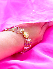 Luxury 6-Strand Wire Wrapped Freshwater Pearl and Amethyst Bracelet with 14K Yellow Gold Floral Clasp "Summer Luxe" 💐 Luxury 6-Strand Wire Wrapped Freshwater Pearl and Amethyst Bracelet with 14K Yellow Gold Floral Clasp "Summer Luxe" 💐
