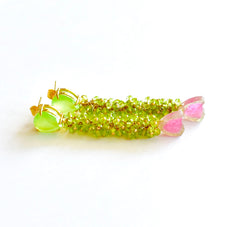 Watermelon Tourmaline and Peridot Green Earrings "Rainy Day" 💐 Watermelon Tourmaline and Peridot Green Earrings "Rainy Day" 💐