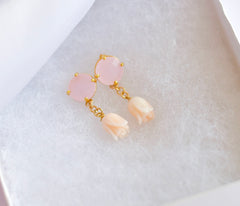 Petite Carved Rose Angel Skin Coral Earrings "Angel Love"💐 Petite Carved Rose Angel Skin Coral Earrings "Angel Love"💐
