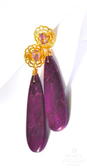 Long Plum Stichtite Earrings with Flowers "Purple Flowers" Long Plum Stichtite Earrings with Flowers "Purple Flowers"
