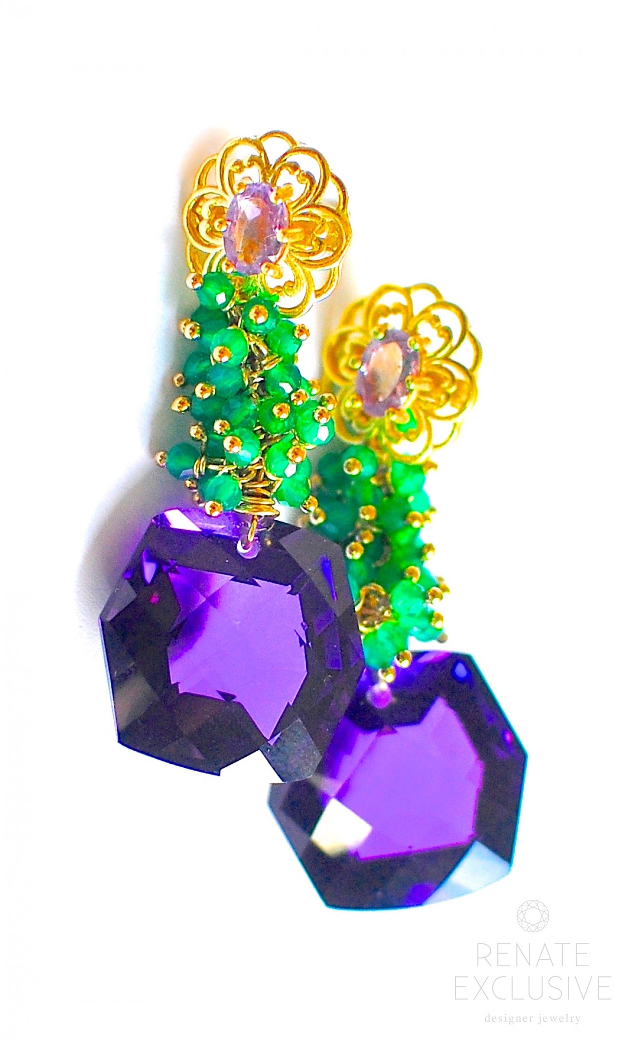 Holiday Special! Unique Purple Amethyst and Green Onyx Earrings "Greenland" Product Image