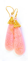Long Elegant Pink Carved Opal Earrings "Pink Flowers" Long Elegant Pink Carved Opal Earrings "Pink Flowers"