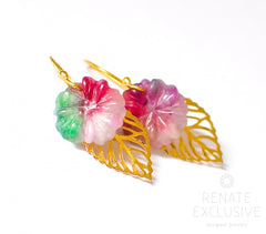 Simple Carved Flower Diamond Jade Earrings "Flower Power" Simple Carved Flower Diamond Jade Earrings "Flower Power"