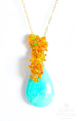 Deluxe Amazonite and Ethiopian Opal Necklace "Golden Queen II" Deluxe Amazonite and Ethiopian Opal Necklace "Golden Queen II" - Handmade Jewelry - Renate Exclusive - 4