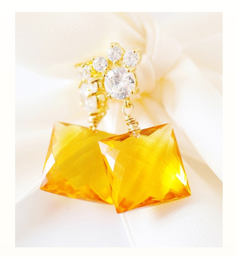 Holiday! Lovely Honey! Honey Quartz Basket Faceted Briolette Earrings - Handmade Jewelry - Renate Exclusive - 1 Product Image