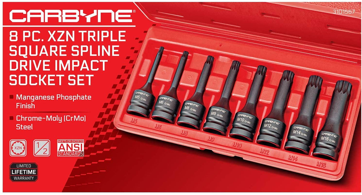 CARBYNE XZN Triple Square Spline Drive Impact Socket Set - 8 Piece 