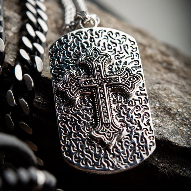 Silver Dog Tag 26 Necklace with Hammer Finish - Triton Jewelry