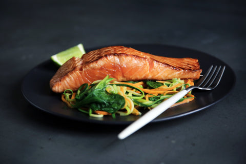 salmon dinner on a plate