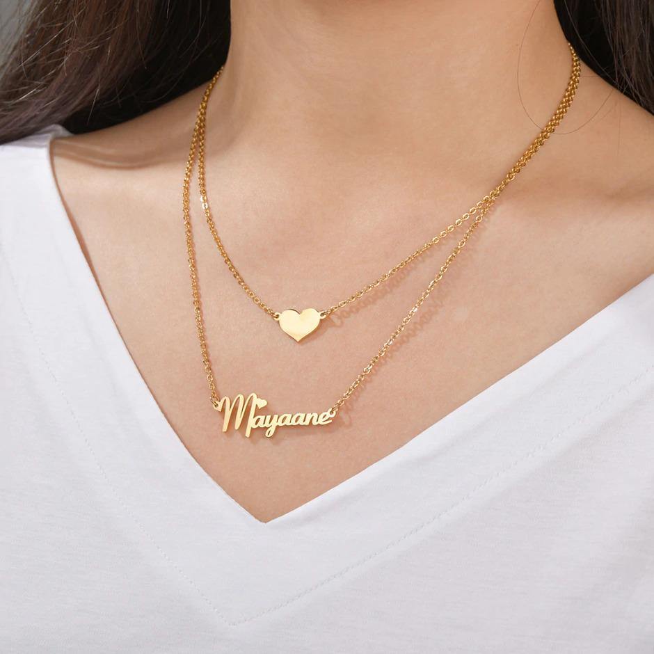 Personalized Double Chain Heart Name Necklace – Happy Maker