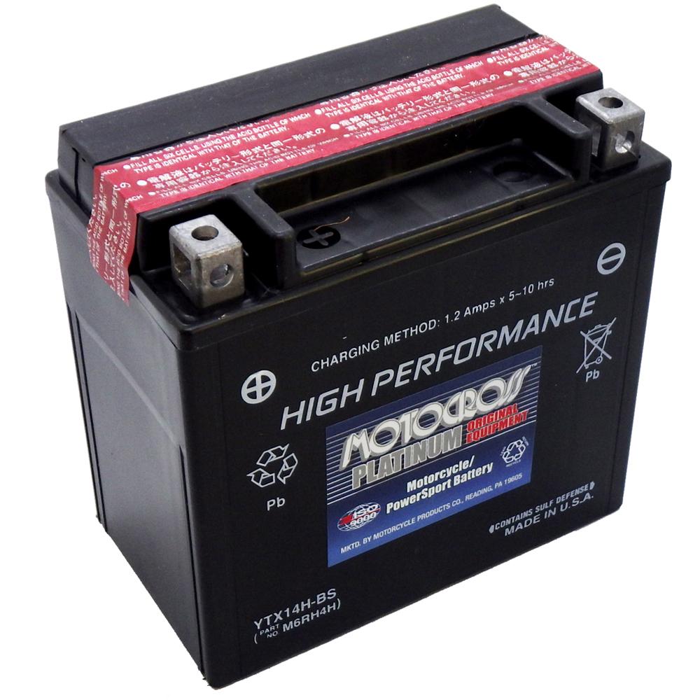 YTX14H-BS High Performance 12V AGM MC Battery, Dry Charged w/Acid Pack 12 AH, 240 CCA  M6RH4H