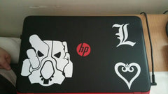 Fallout X01 deathnote L and crowned heart on HP laptop