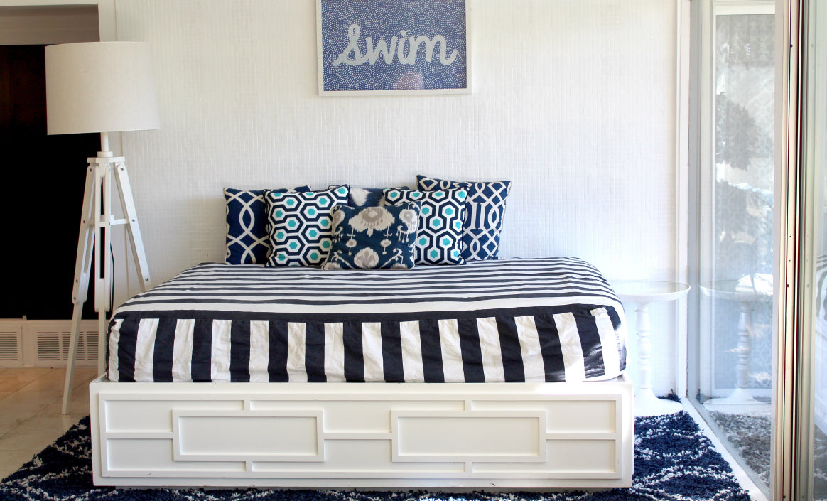 The Park House Interior Bed Room with Striped Bed