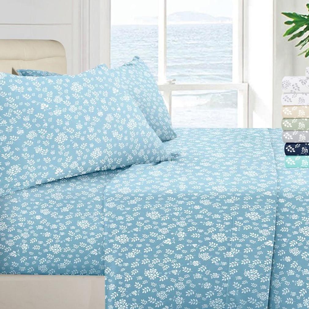 1800 Series 4 Piece Deep Pocket Bed Sheet SetSolid Floral Collection 