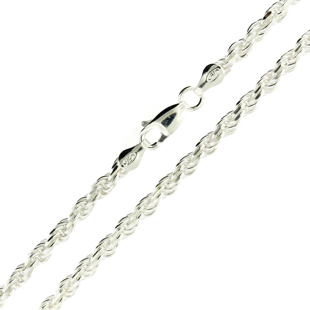 Twist-Rope 3.5mm Diamond-Cut Italian Chain Bracelet in 925 Italy Sterling Silver